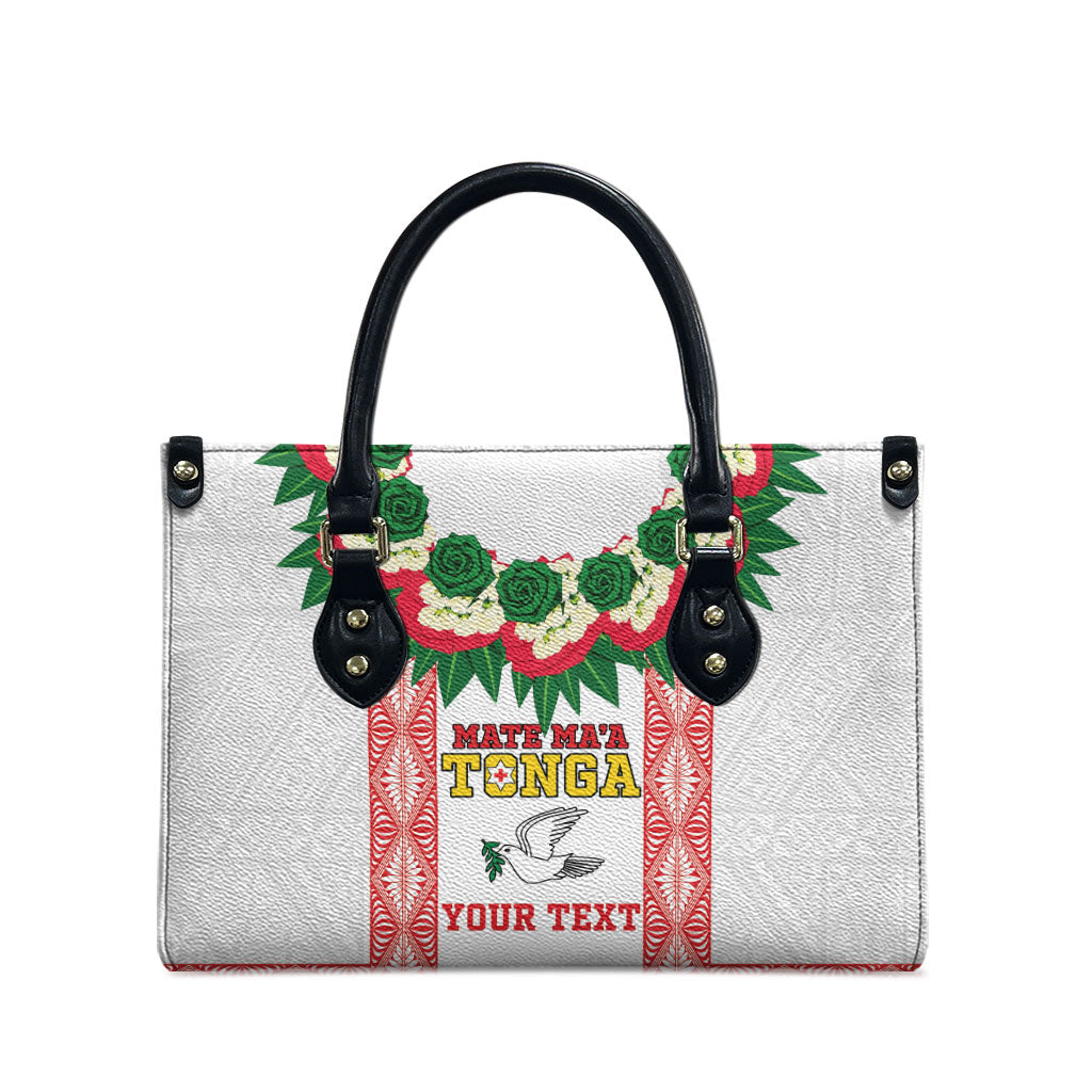 Mate Ma'a Tonga Rugby Custom Leather Bag Tongan Kahoa Lei Ngatu Pattern White LT14 - Polynesian Pride