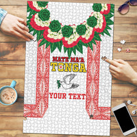 Mate Ma'a Tonga Rugby Custom Puzzle Tongan Kahoa Lei Ngatu Pattern White LT14 White - Polynesian Pride