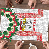 Mate Ma'a Tonga Rugby Custom Puzzle Tongan Kahoa Lei Ngatu Pattern White LT14 - Polynesian Pride