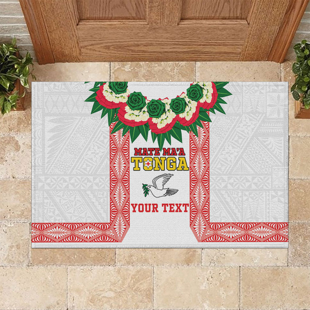 Mate Ma'a Tonga Rugby Custom Rubber Doormat Tongan Kahoa Lei Ngatu Pattern White