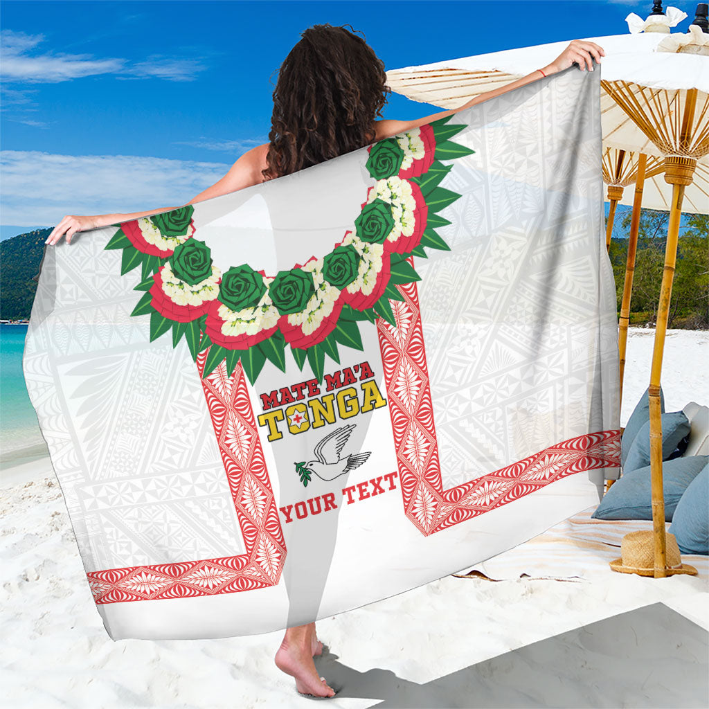 Mate Ma'a Tonga Rugby Custom Sarong Tongan Kahoa Lei Ngatu Pattern White