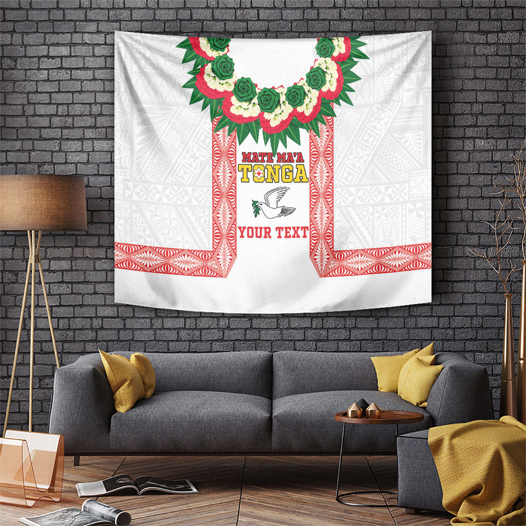 Mate Ma'a Tonga Rugby Custom Tapestry Tongan Kahoa Lei Ngatu Pattern White