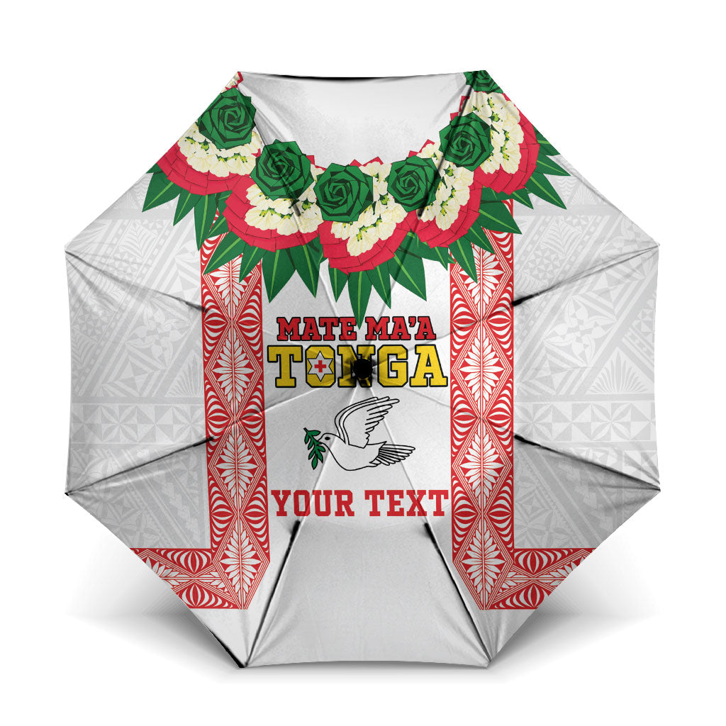 Mate Ma'a Tonga Rugby Custom Umbrella Tongan Kahoa Lei Ngatu Pattern White LT14 One Size Folded 11.42 inch Opened Diameter 37.4 inch White - Polynesian Pride
