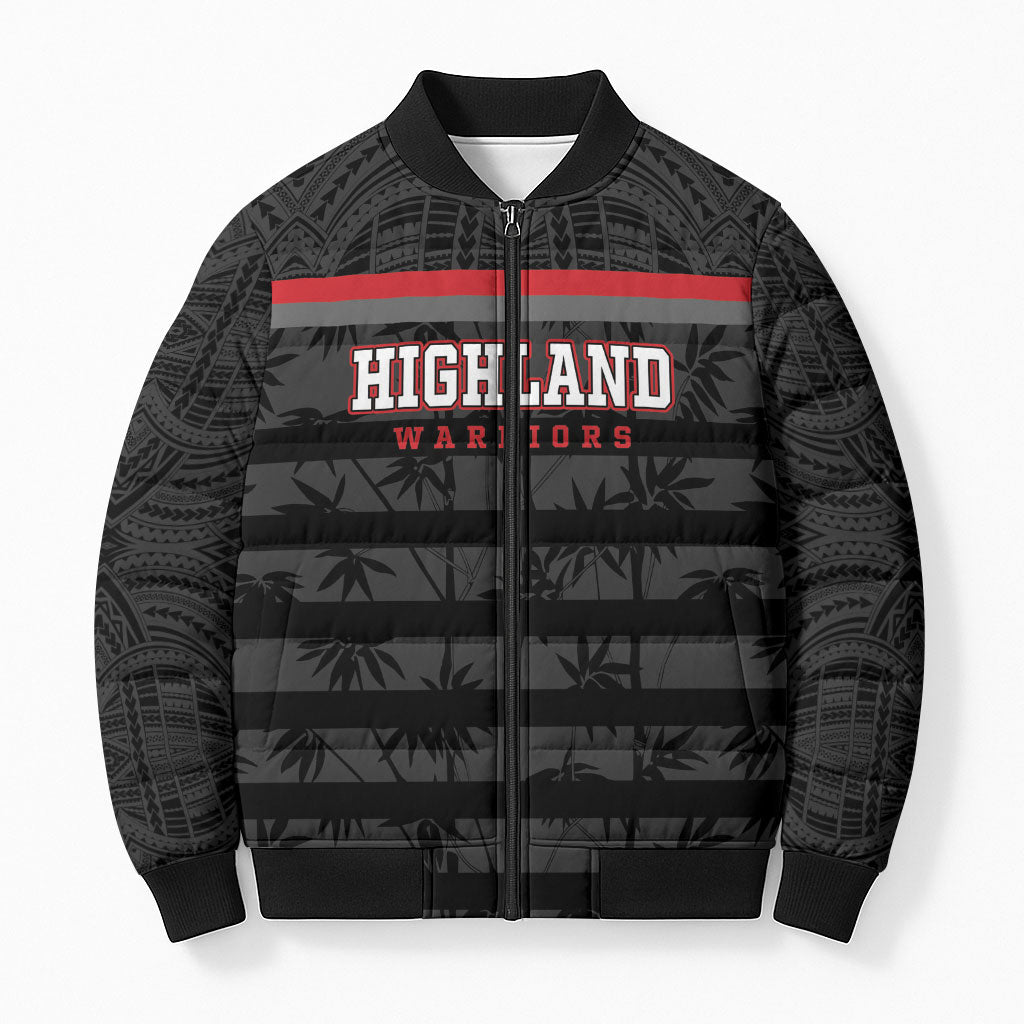 Fiji Naitasiri Rugby Custom Bomber Puffer Jacket Go Highland Warriors LT14 Unisex Black - Polynesian Pride