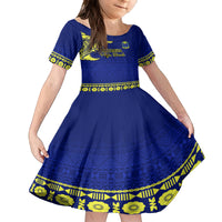 Personalised Fiji Natabua High School Family Matching Off Shoulder Maxi Dress and Hawaiian Shirt Fijian Tapa Pattern LT14 Daughter's Dress Blue - Polynesian Pride