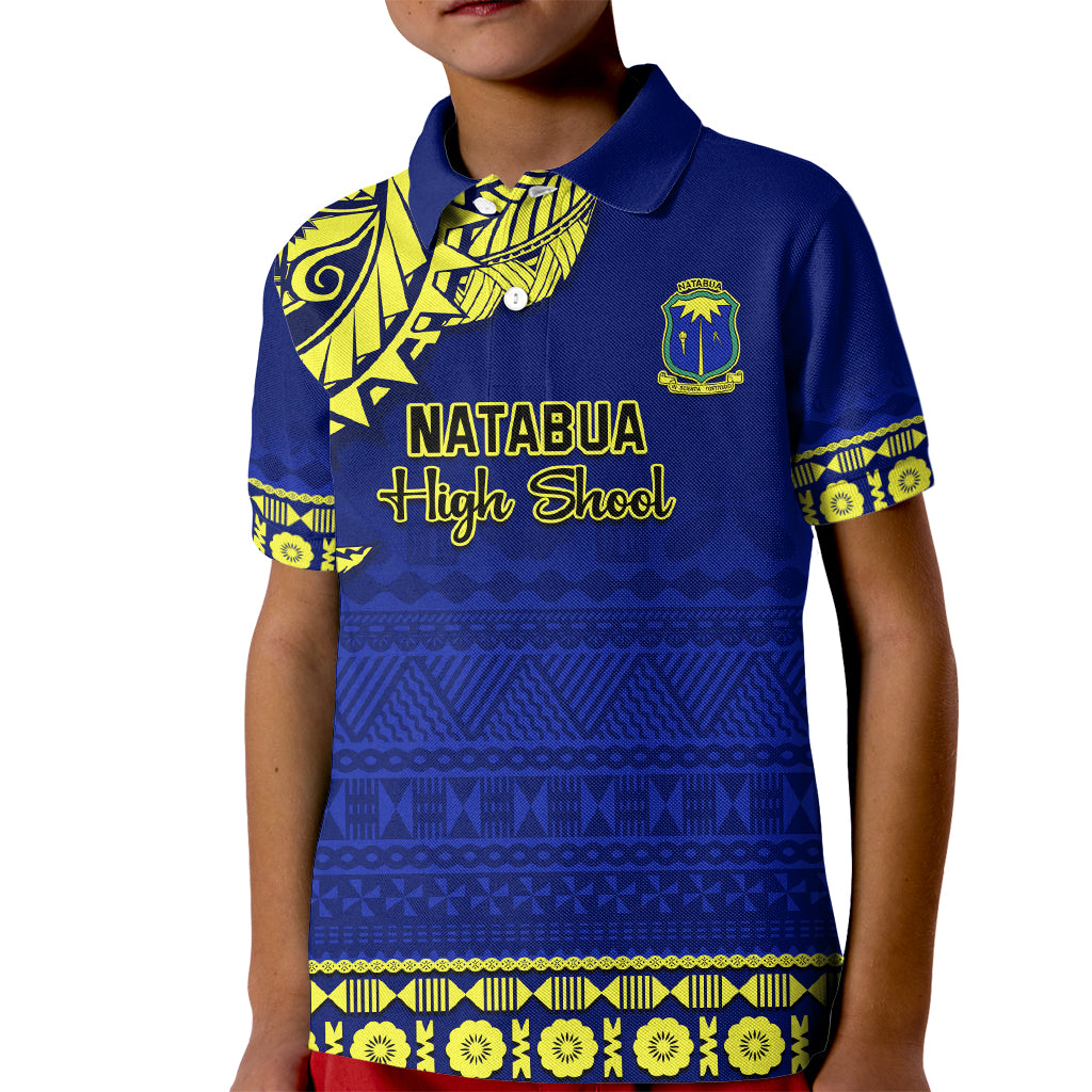 Personalised Fiji Natabua High School Kid Polo Shirt Fijian Tapa Pattern LT14 Kid Blue - Polynesian Pride