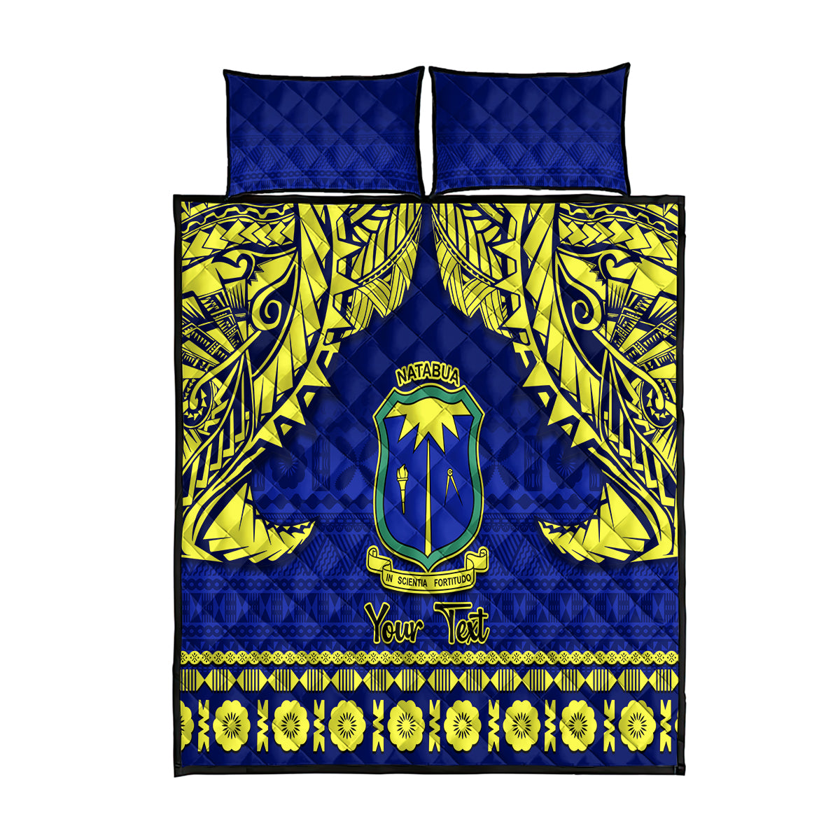 Personalised Fiji Natabua High School Quilt Bed Set Fijian Tapa Pattern LT14 Blue - Polynesian Pride