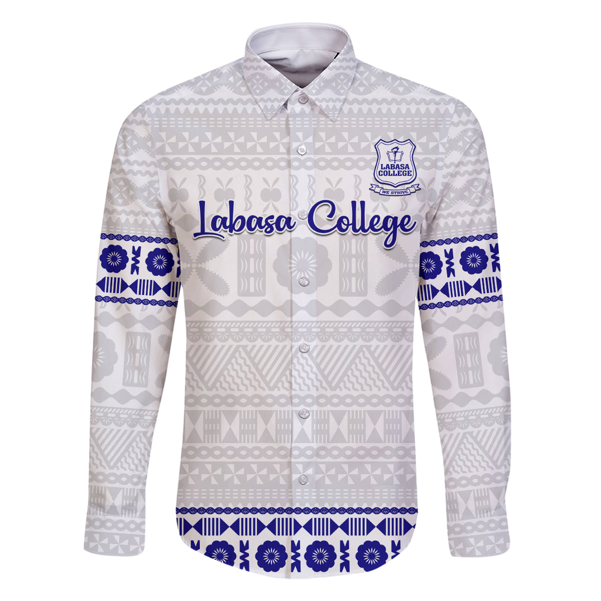 Personalised Fiji Labasa College Family Matching Long Sleeve Bodycon Dress and Hawaiian Shirt Fijian Tapa Pattern LT14 Dad's Shirt - Long Sleeve White - Polynesian Pride