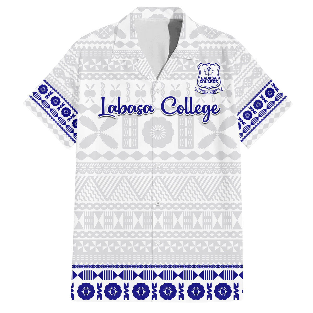 Personalised Fiji Labasa College Family Matching Off Shoulder Maxi Dress and Hawaiian Shirt Fijian Tapa Pattern LT14 Dad's Shirt - Short Sleeve White - Polynesian Pride