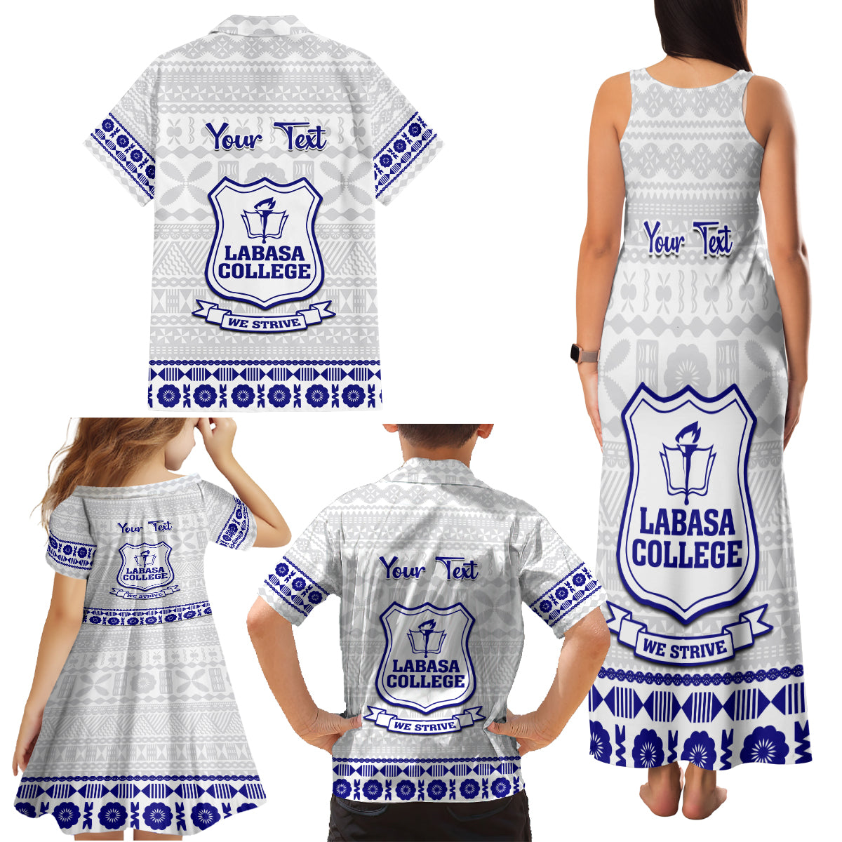 Personalised Fiji Labasa College Family Matching Tank Maxi Dress and Hawaiian Shirt Fijian Tapa Pattern LT14 - Polynesian Pride