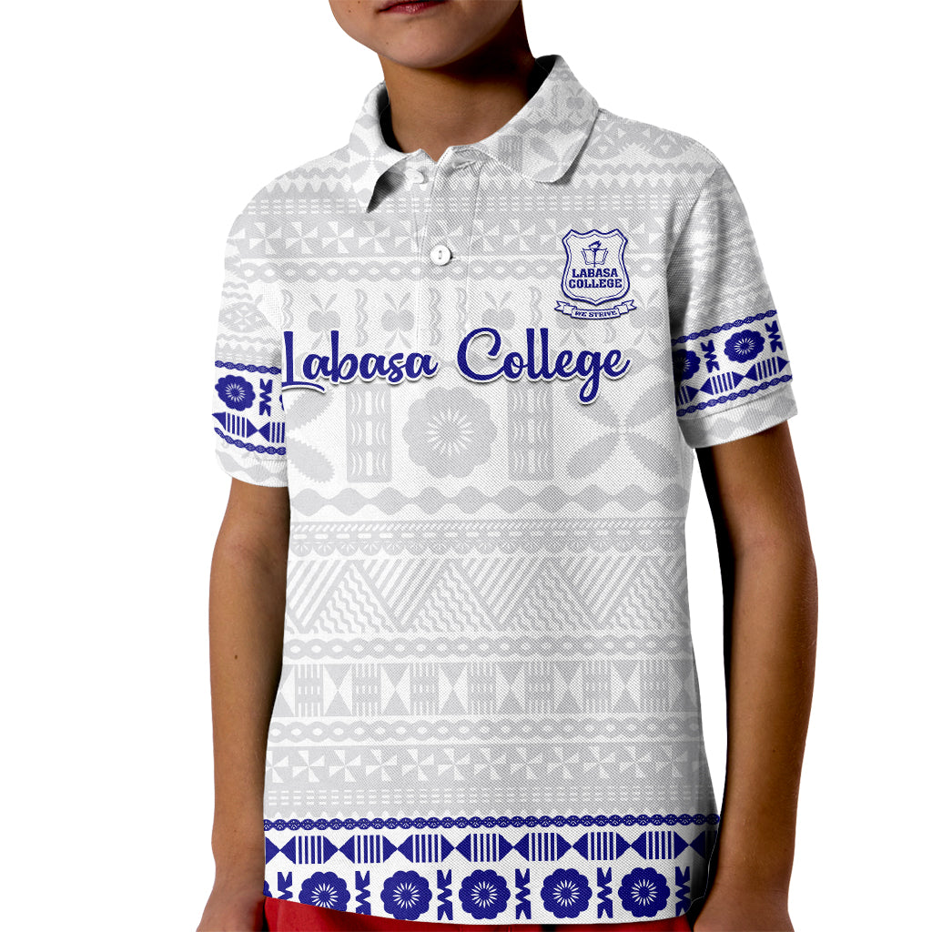 Personalised Fiji Labasa College Kid Polo Shirt Fijian Tapa Pattern LT14 Kid White - Polynesian Pride