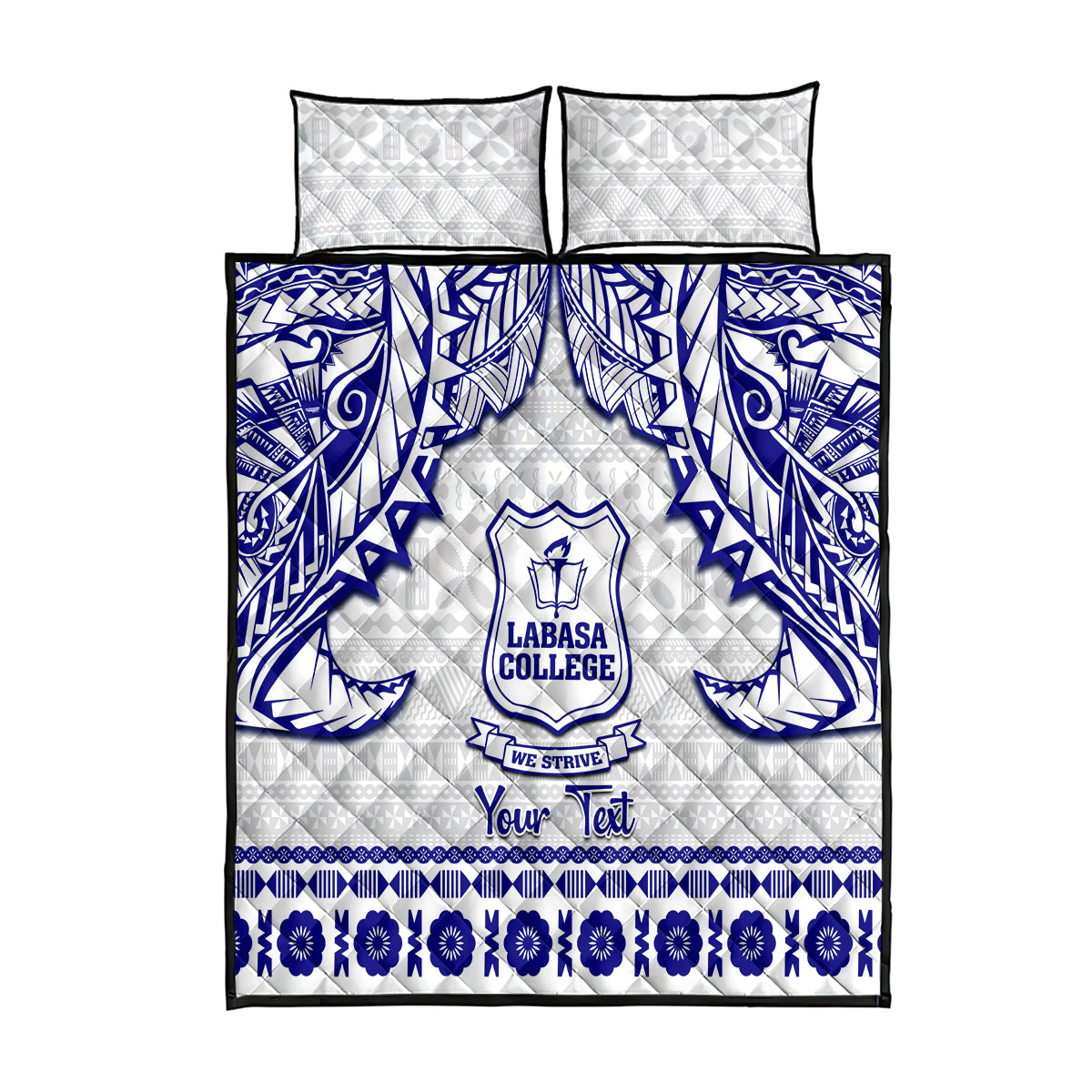 Personalised Fiji Labasa College Quilt Bed Set Fijian Tapa Pattern LT14 White - Polynesian Pride