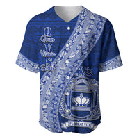 Personalised Fiji Queen Victoria School Baseball Jersey Fijian Tapa Pattern LT14 Blue - Polynesian Pride