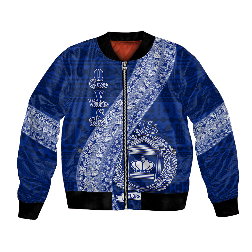 Personalised Fiji Queen Victoria School Bomber Jacket Fijian Tapa Pattern LT14 Unisex Blue - Polynesian Pride