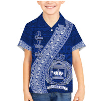 Personalised Fiji Queen Victoria School Family Matching Mermaid Dress and Hawaiian Shirt Fijian Tapa Pattern LT14 Son's Shirt Blue - Polynesian Pride