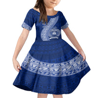 Personalised Fiji Queen Victoria School Family Matching Off Shoulder Maxi Dress and Hawaiian Shirt Fijian Tapa Pattern LT14 Daughter's Dress Blue - Polynesian Pride
