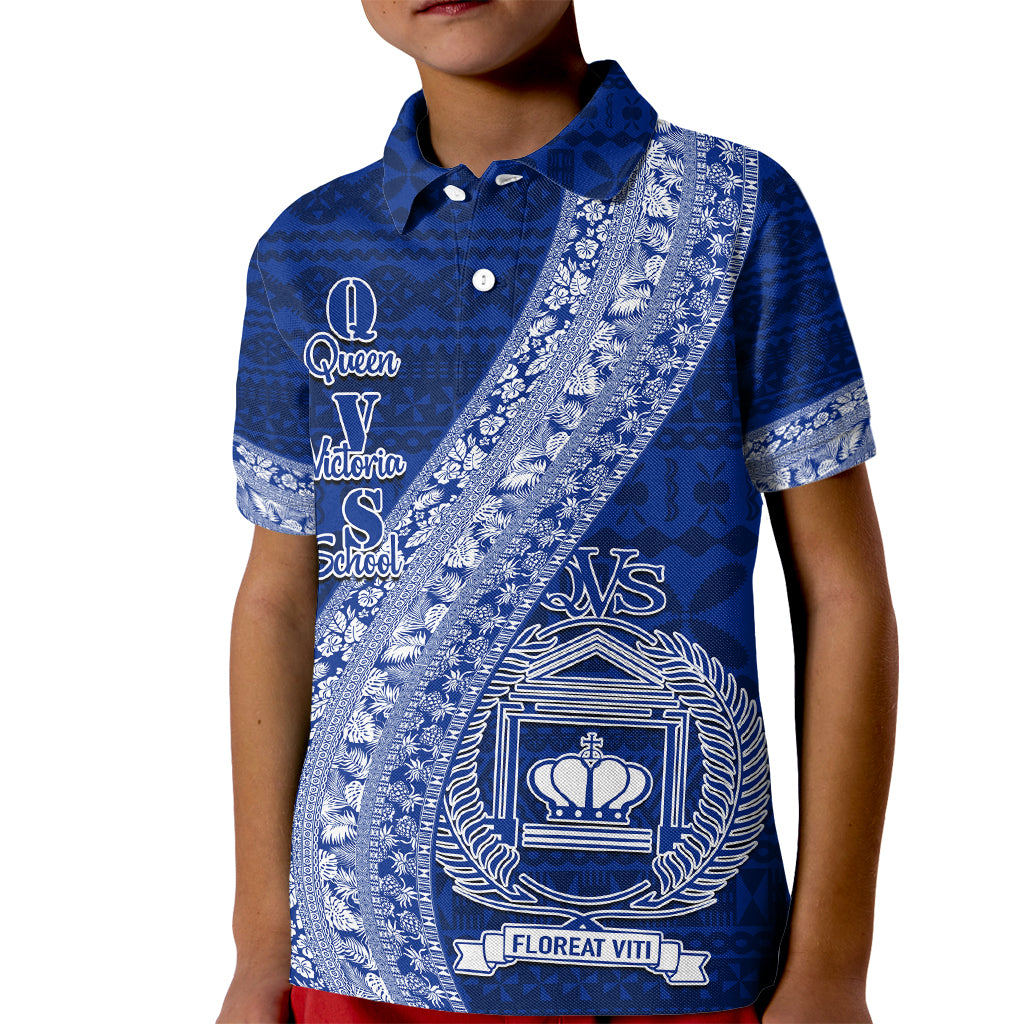 Personalised Fiji Queen Victoria School Kid Polo Shirt Fijian Tapa Pattern LT14 Kid Blue - Polynesian Pride