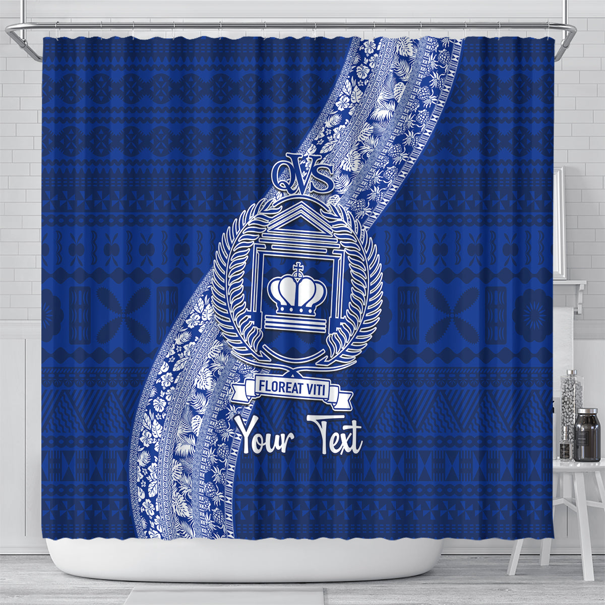 Personalised Fiji Queen Victoria School Shower Curtain Fijian Tapa Pattern LT14 - Polynesian Pride