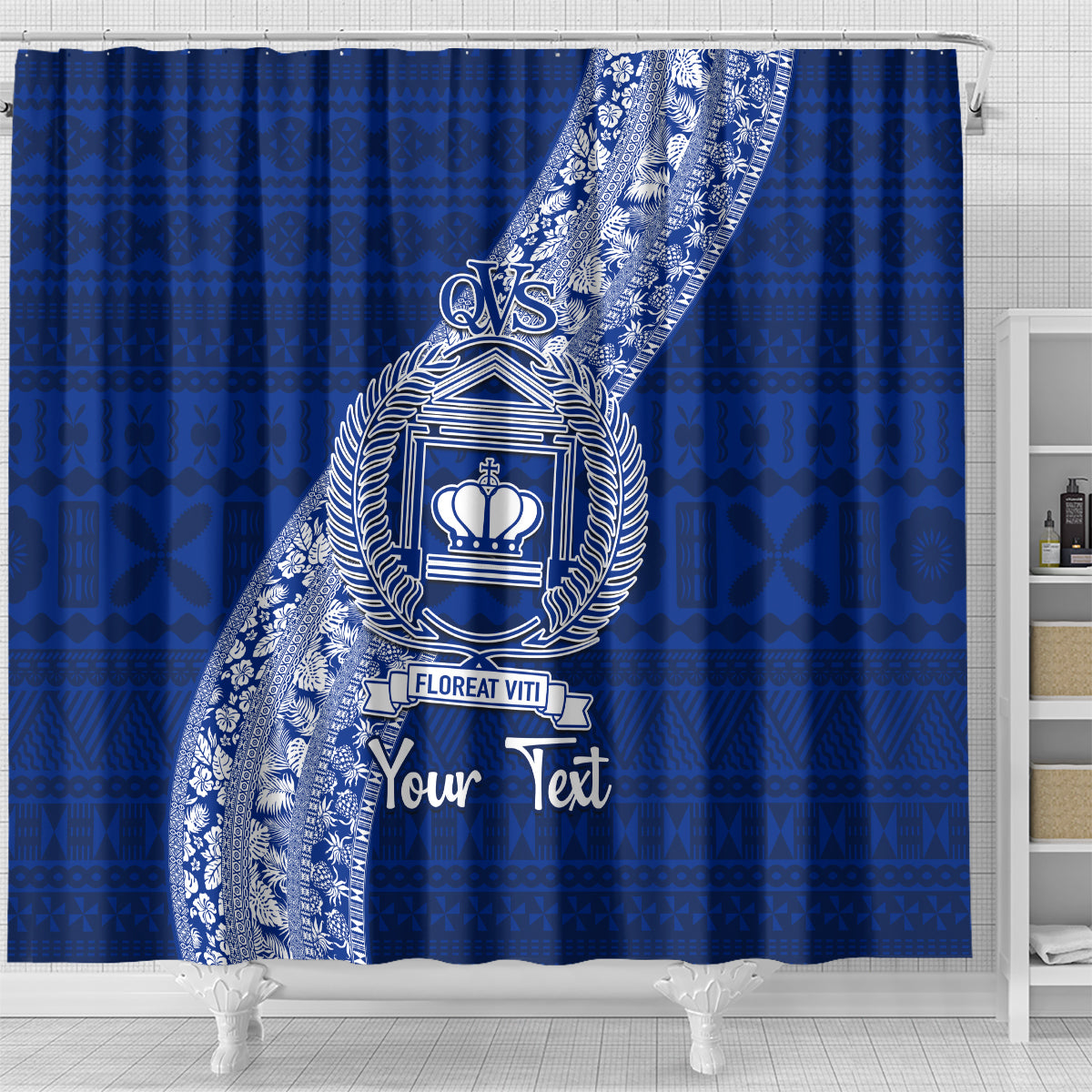 Personalised Fiji Queen Victoria School Shower Curtain Fijian Tapa Pattern LT14 - Polynesian Pride