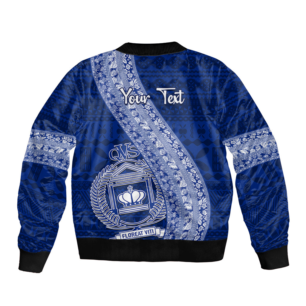 Personalised Fiji Queen Victoria School Sleeve Zip Bomber Jacket Fijian Tapa Pattern LT14 - Polynesian Pride