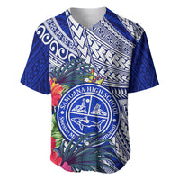 Personalised Samoana High School Baseball Jersey American Samoa Schools Polynesian Tropical Flowers LT14 Blue - Polynesian Pride