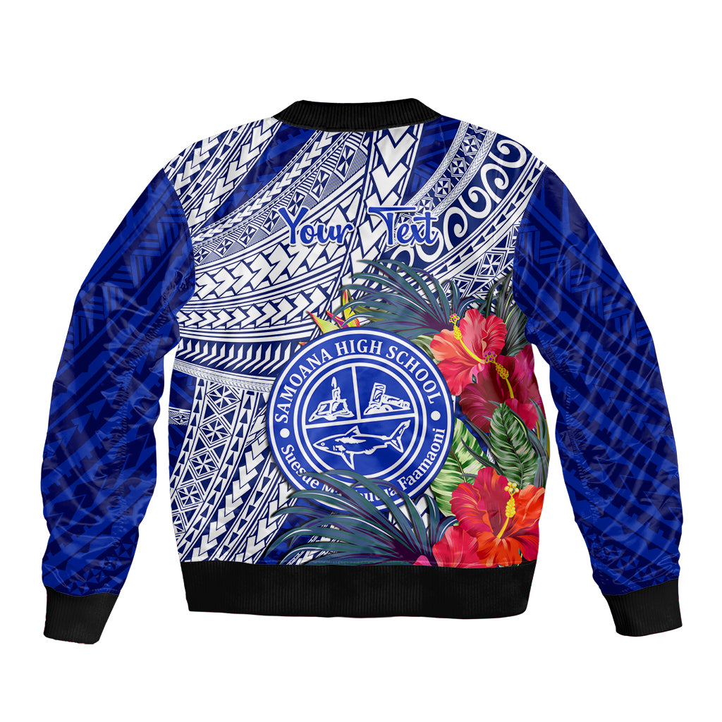 Personalised Samoana High School Sleeve Zip Bomber Jacket American Samoa Schools Polynesian Tropical Flowers LT14 - Polynesian Pride