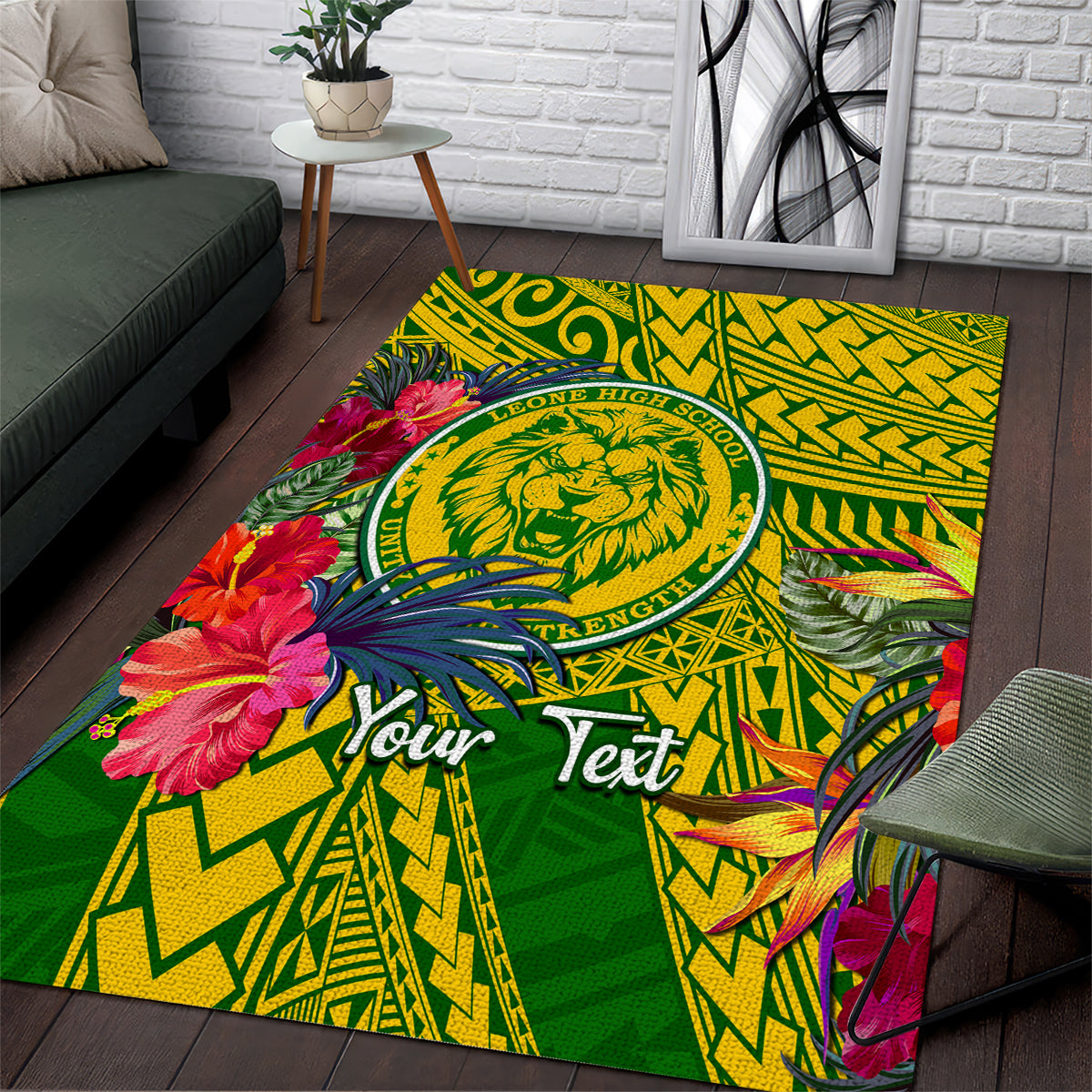 Personalised Leone High School Area Rug American Samoa Schools Polynesian Tropical Flowers LT14 Green - Polynesian Pride