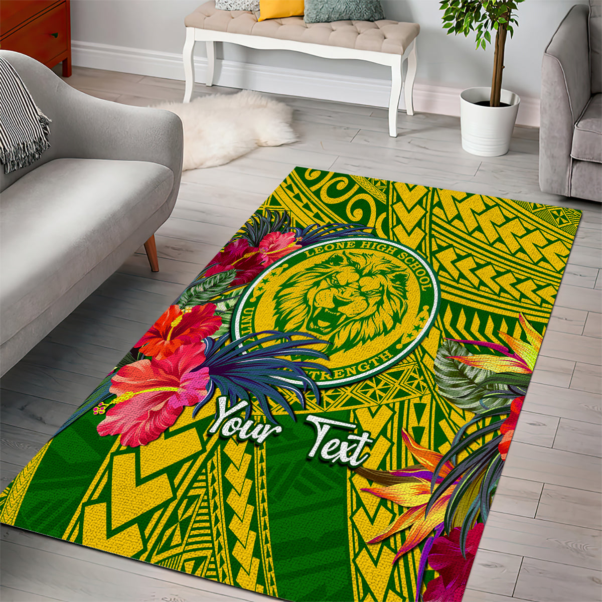 Personalised Leone High School Area Rug American Samoa Schools Polynesian Tropical Flowers LT14 - Polynesian Pride