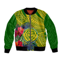 Personalised Leone High School Bomber Jacket American Samoa Schools Polynesian Tropical Flowers LT14 Unisex Green - Polynesian Pride