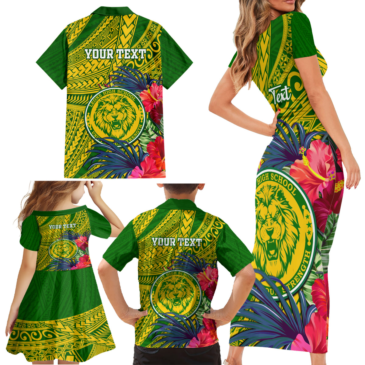 Personalised Leone High School Family Matching Short Sleeve Bodycon Dress and Hawaiian Shirt American Samoa Schools Polynesian Tropical Flowers LT14 - Polynesian Pride