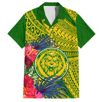 Personalised Leone High School Family Matching Tank Maxi Dress and Hawaiian Shirt American Samoa Schools Polynesian Tropical Flowers LT14 Dad's Shirt - Short Sleeve Green - Polynesian Pride