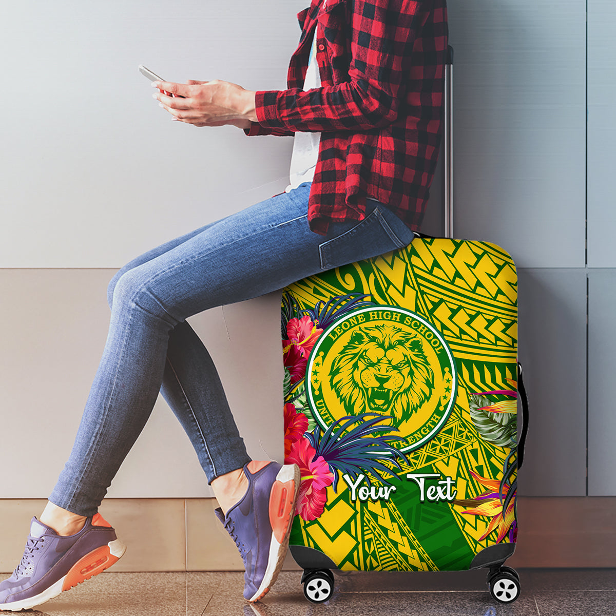 Personalised Leone High School Luggage Cover American Samoa Schools Polynesian Tropical Flowers LT14 - Polynesian Pride