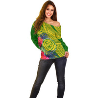 Personalised Leone High School Off Shoulder Sweater American Samoa Schools Polynesian Tropical Flowers LT14 - Polynesian Pride
