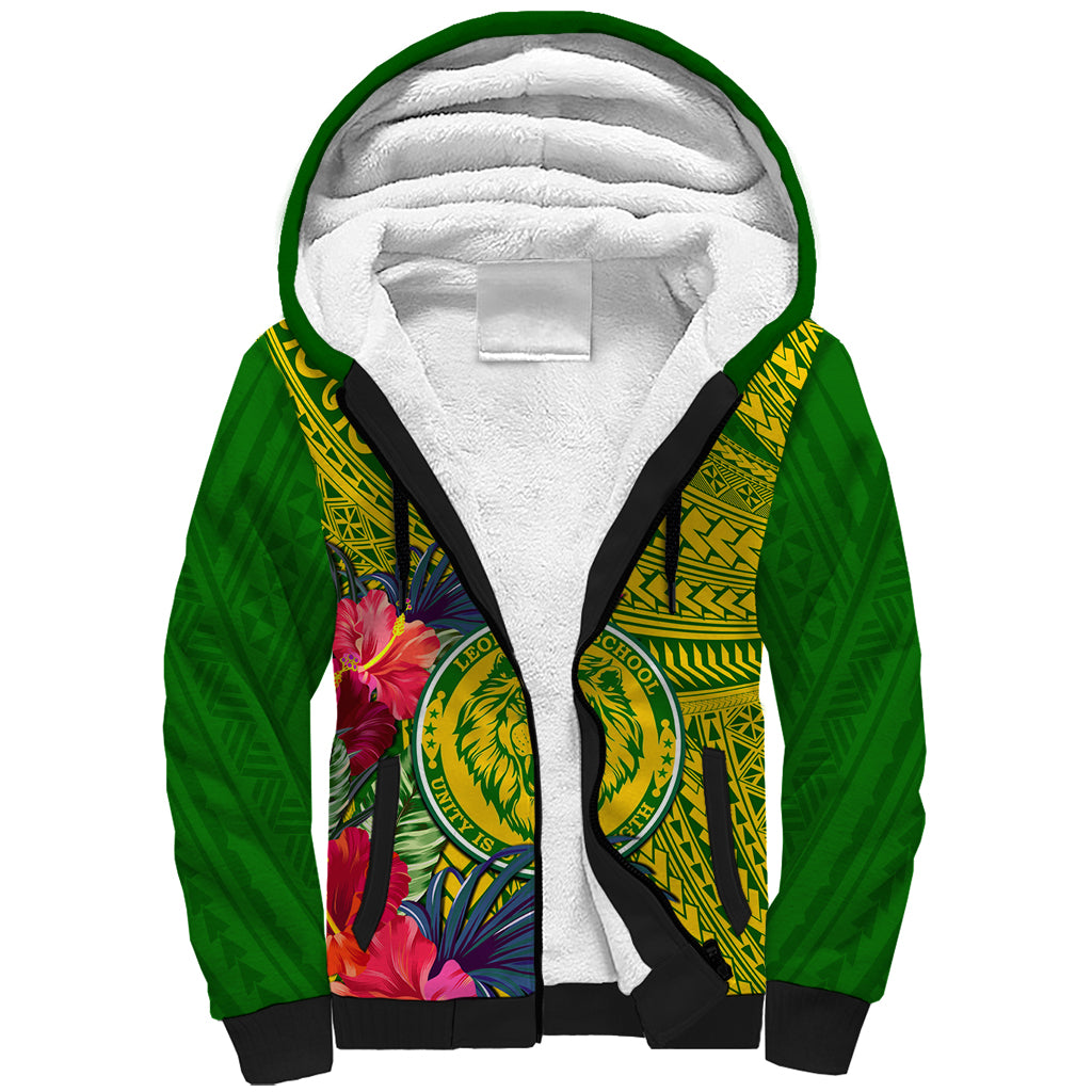 Personalised Leone High School Sherpa Hoodie American Samoa Schools Polynesian Tropical Flowers LT14 Unisex Green - Polynesian Pride