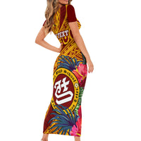 Personalised Tafuna High School Short Sleeve Bodycon Dress American Samoa Schools Polynesian Tropical Flowers LT14 - Polynesian Pride