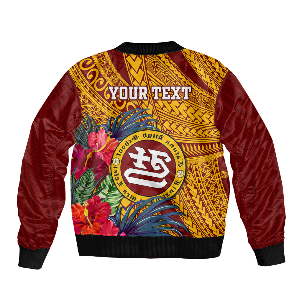 Personalised Tafuna High School Sleeve Zip Bomber Jacket American Samoa Schools Polynesian Tropical Flowers LT14 - Polynesian Pride