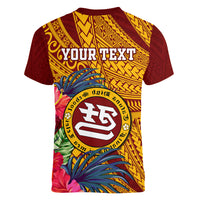 Personalised Tafuna High School Women V Neck T Shirt American Samoa Schools Polynesian Tropical Flowers LT14 - Polynesian Pride