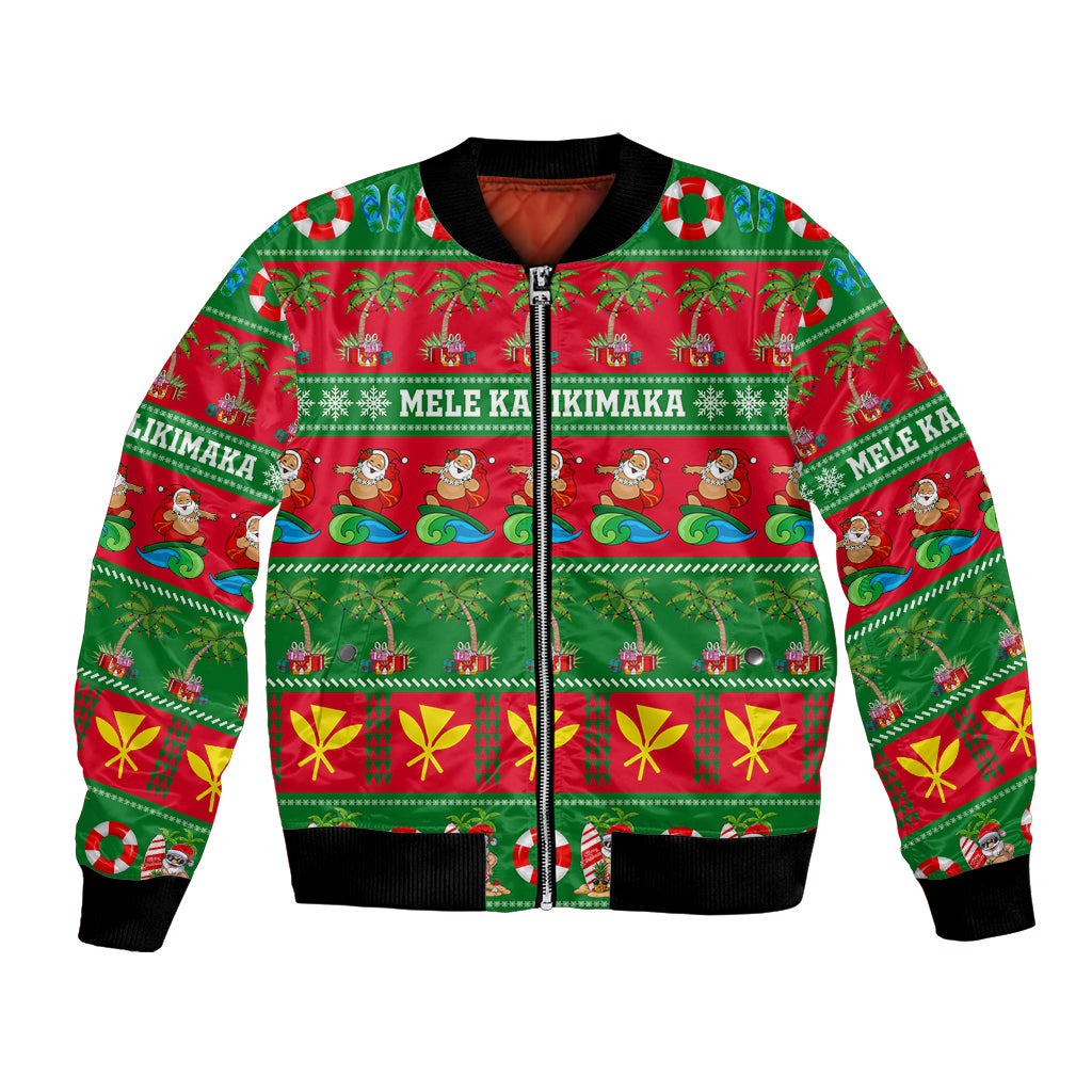 Personalised Hawaii Christmas Bomber Jacket Mele Kalikimaka LT14 Unisex Green - Polynesian Pride