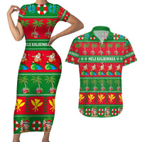 Personalised Hawaii Christmas Couples Matching Short Sleeve Bodycon Dress and Hawaiian Shirt Mele Kalikimaka LT14 Green - Polynesian Pride