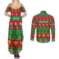 Personalised Hawaii Christmas Couples Matching Summer Maxi Dress and Long Sleeve Button Shirt Mele Kalikimaka LT14 - Polynesian Pride