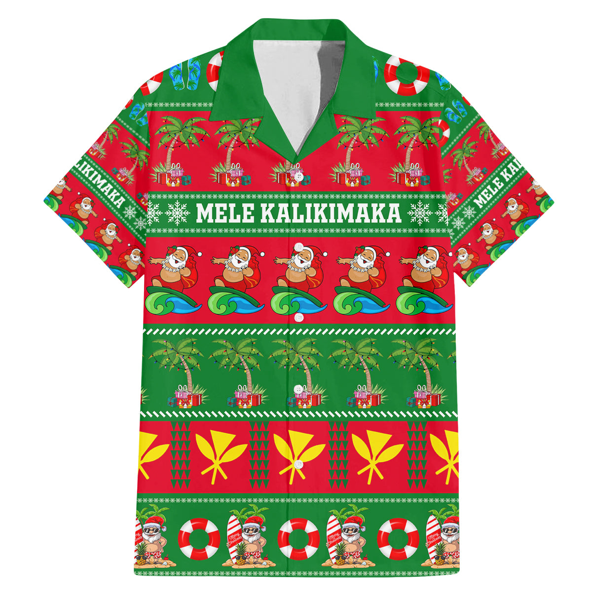 Personalised Hawaii Christmas Family Matching Mermaid Dress and Hawaiian Shirt Mele Kalikimaka LT14 Dad's Shirt - Short Sleeve Green - Polynesian Pride
