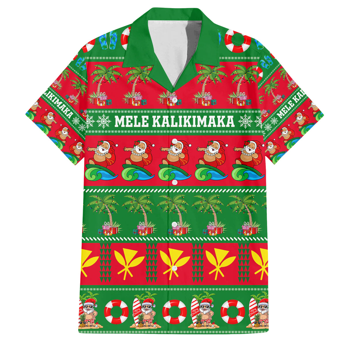 Personalised Hawaii Christmas Family Matching Tank Maxi Dress and Hawaiian Shirt Mele Kalikimaka LT14 Dad's Shirt - Short Sleeve Green - Polynesian Pride