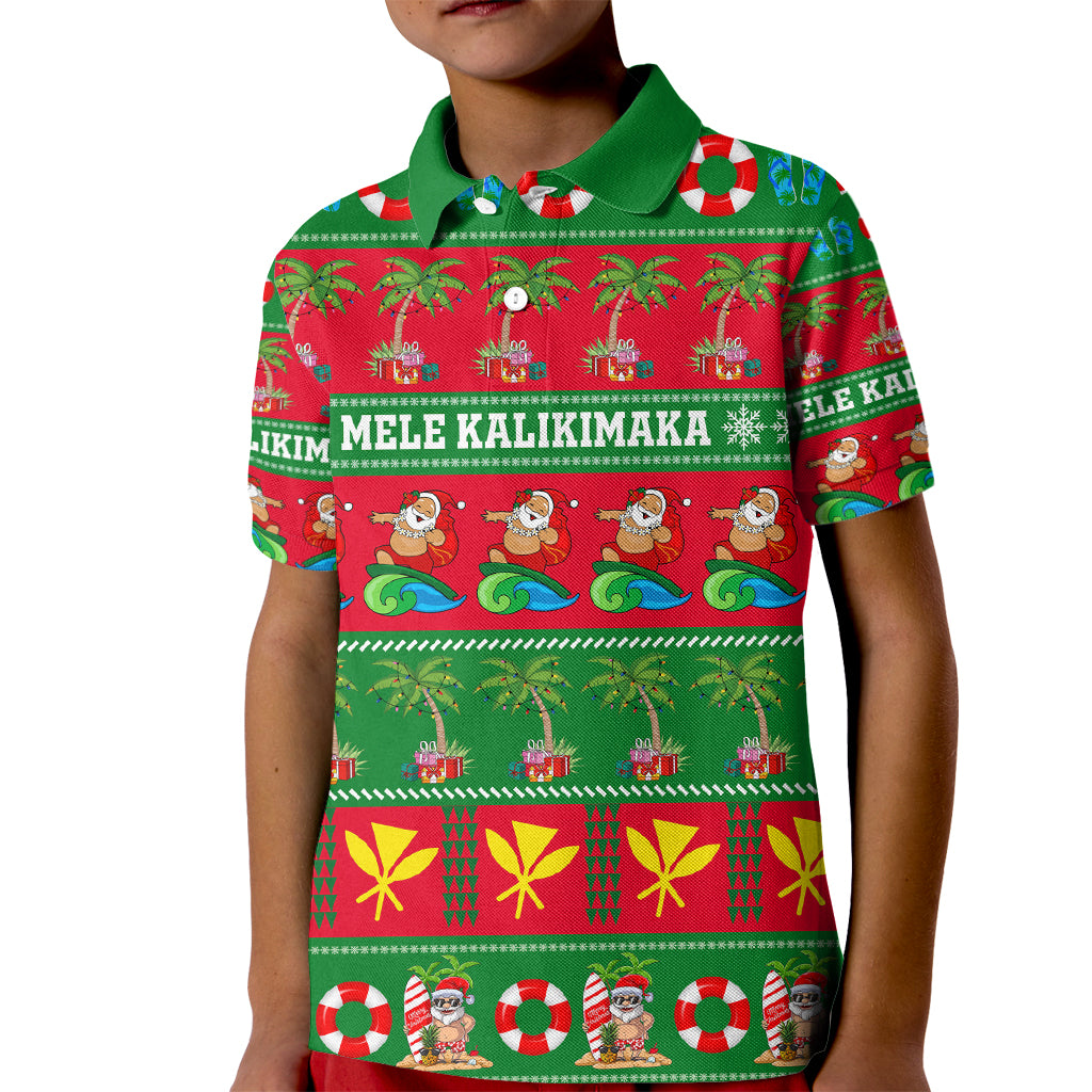 Personalised Hawaii Christmas Kid Polo Shirt Mele Kalikimaka LT14 Kid Green - Polynesian Pride
