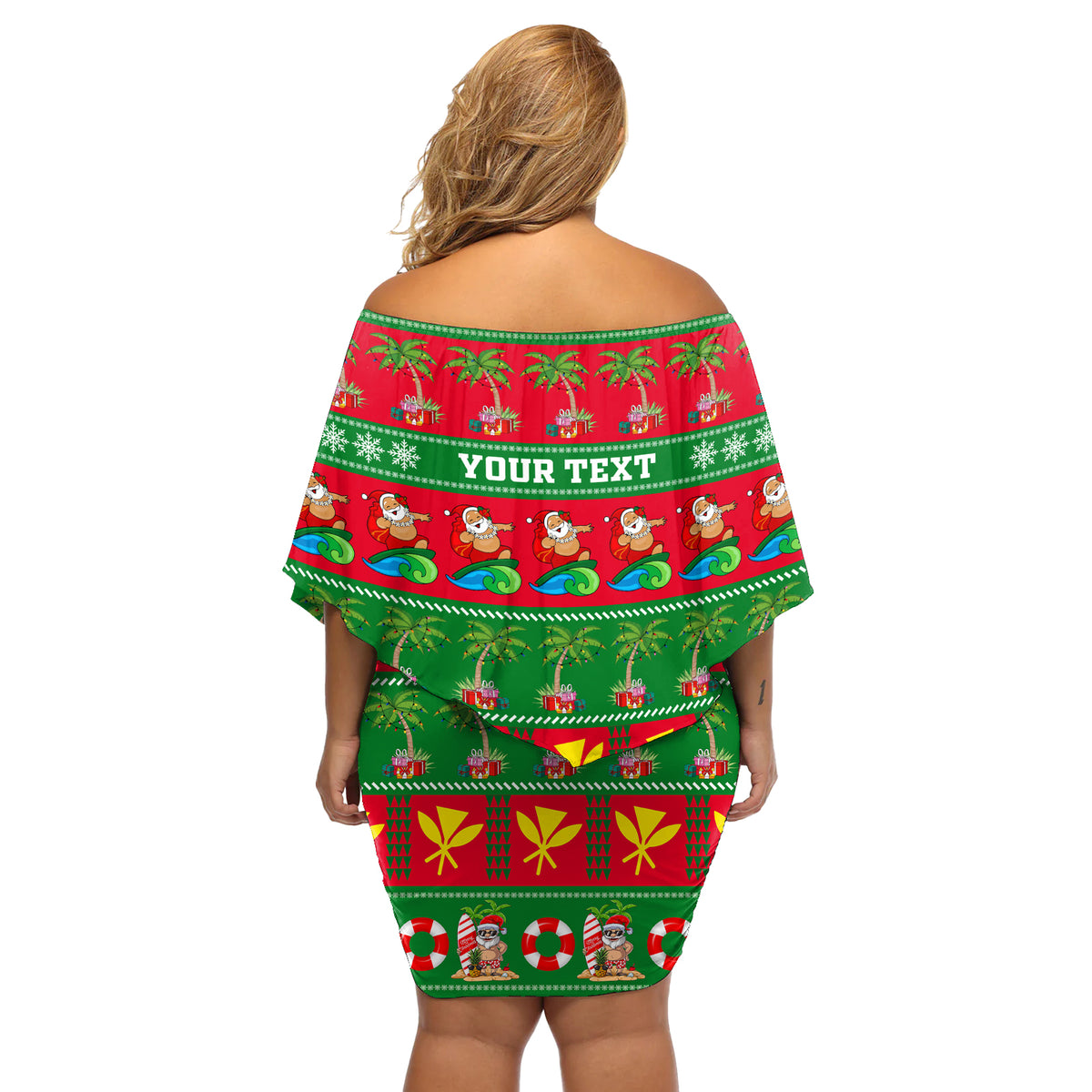 Personalised Hawaii Christmas Off Shoulder Short Dress Mele Kalikimaka LT14 - Polynesian Pride