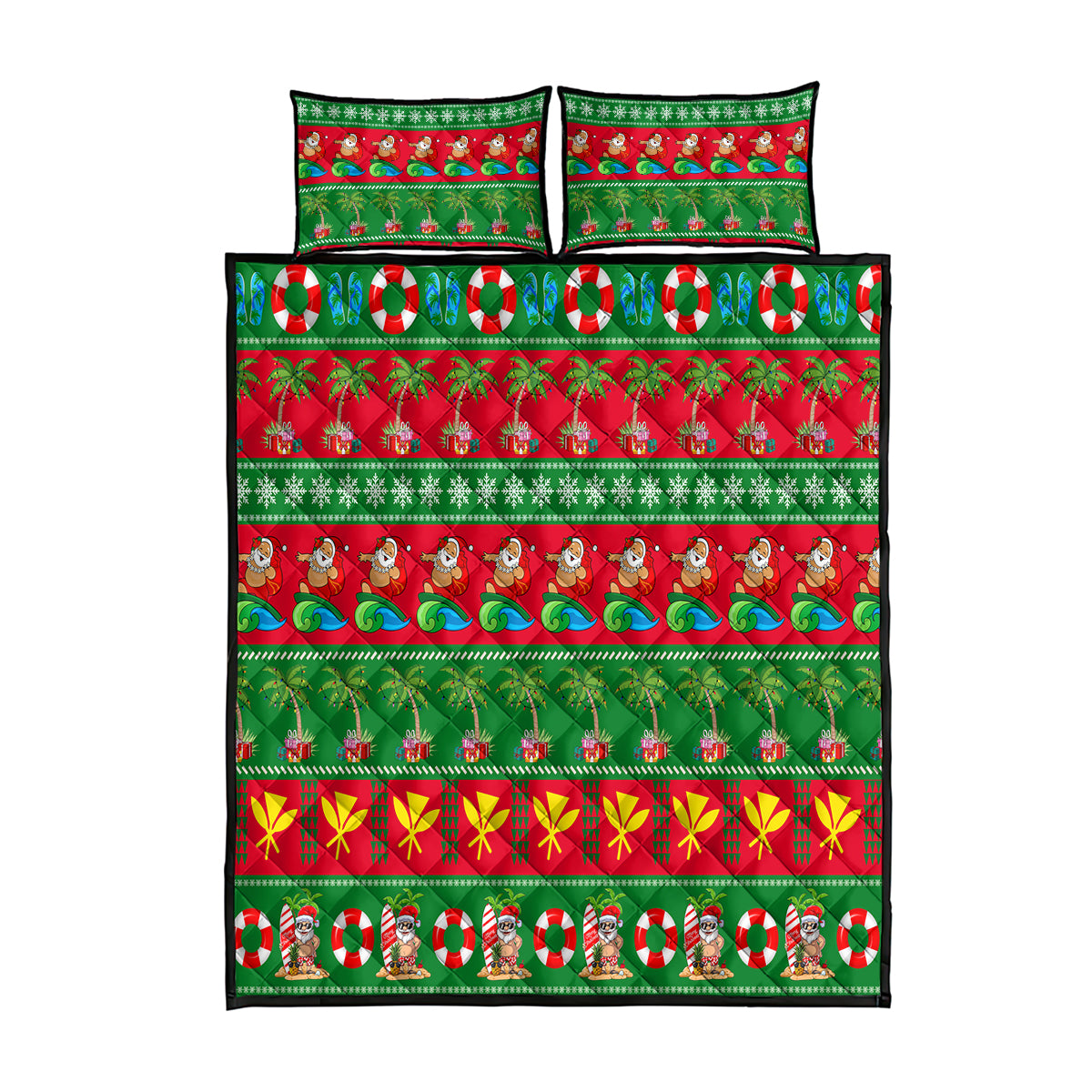 Hawaii Christmas Quilt Bed Set Mele Kalikimaka LT14 Green - Polynesian Pride