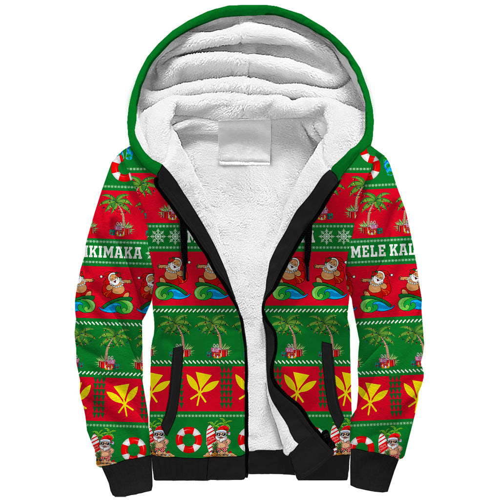 Personalised Hawaii Christmas Sherpa Hoodie Mele Kalikimaka LT14 Unisex Green - Polynesian Pride