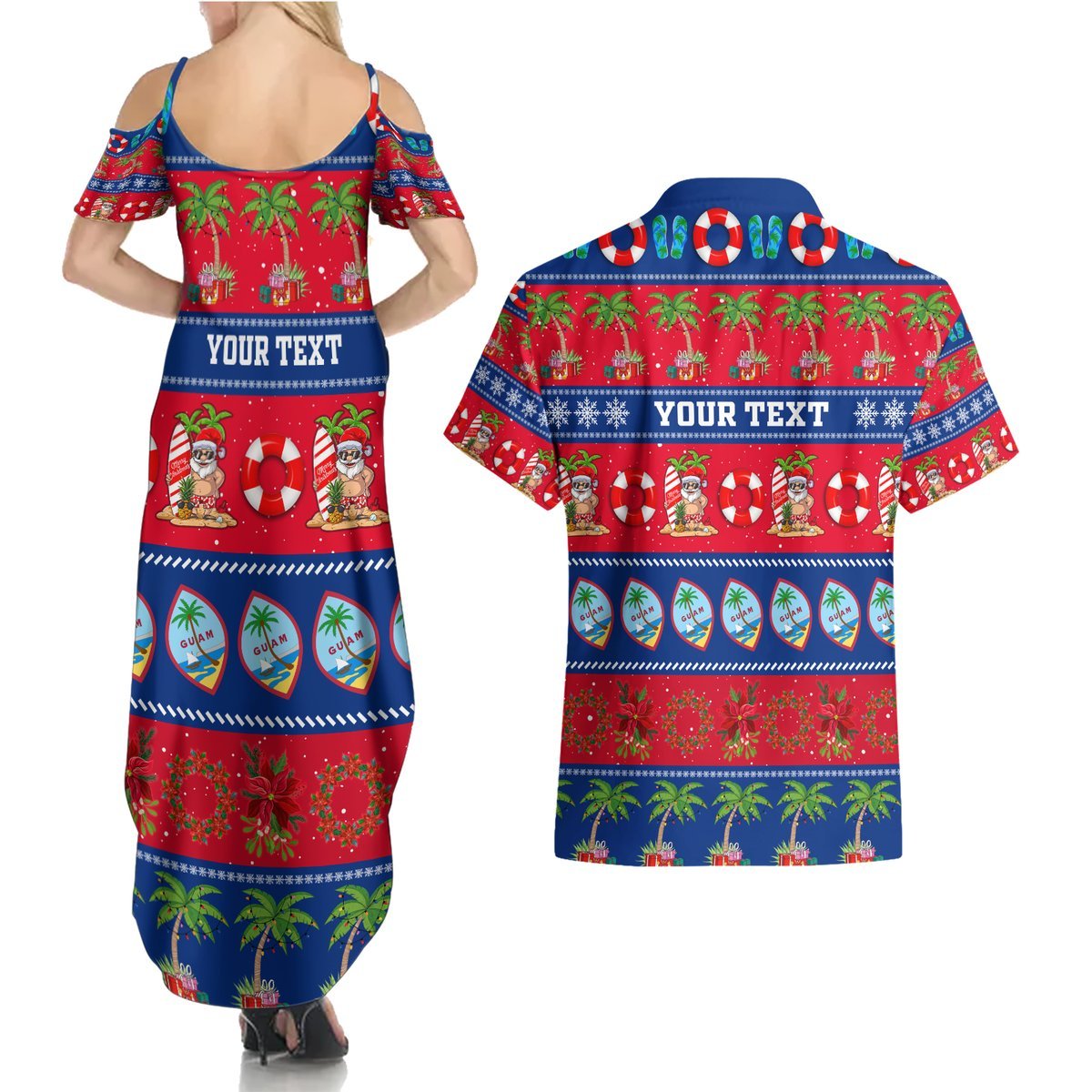 Personalised Guam Christmas Couples Matching Summer Maxi Dress and Hawaiian Shirt Felis Pasgua LT14 - Polynesian Pride