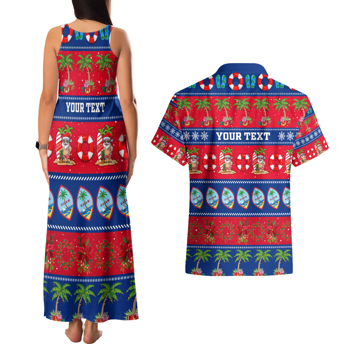 Personalised Guam Christmas Couples Matching Tank Maxi Dress and Hawaiian Shirt Felis Pasgua LT14 - Polynesian Pride