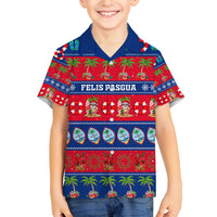 Personalised Guam Christmas Family Matching Long Sleeve Bodycon Dress and Hawaiian Shirt Felis Pasgua LT14 Son's Shirt Blue - Polynesian Pride