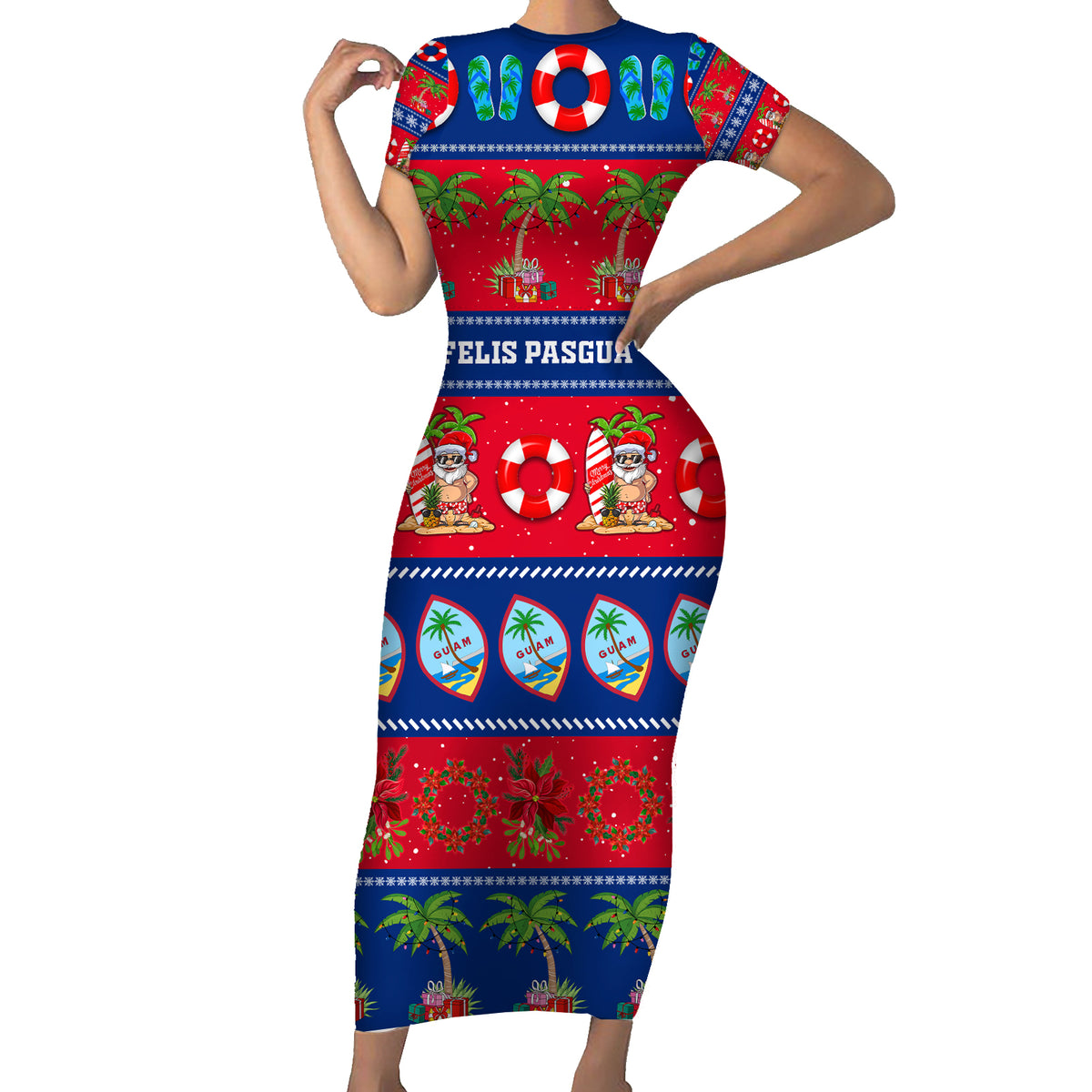 Personalised Guam Christmas Short Sleeve Bodycon Dress Felis Pasgua LT14 Long Dress Blue - Polynesian Pride
